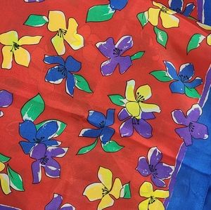 Vintage Sarah Coventry Red Blue Floral Print 100% Polyester Scarf 30x30